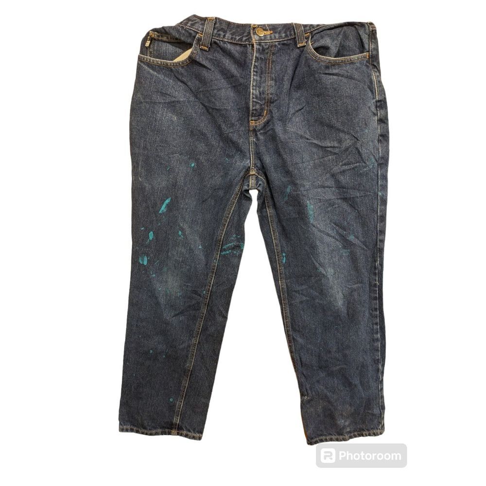 Carhartt FR Flame Resistant Utility Blue Denim Jeans Men's Size 34X30 Distress